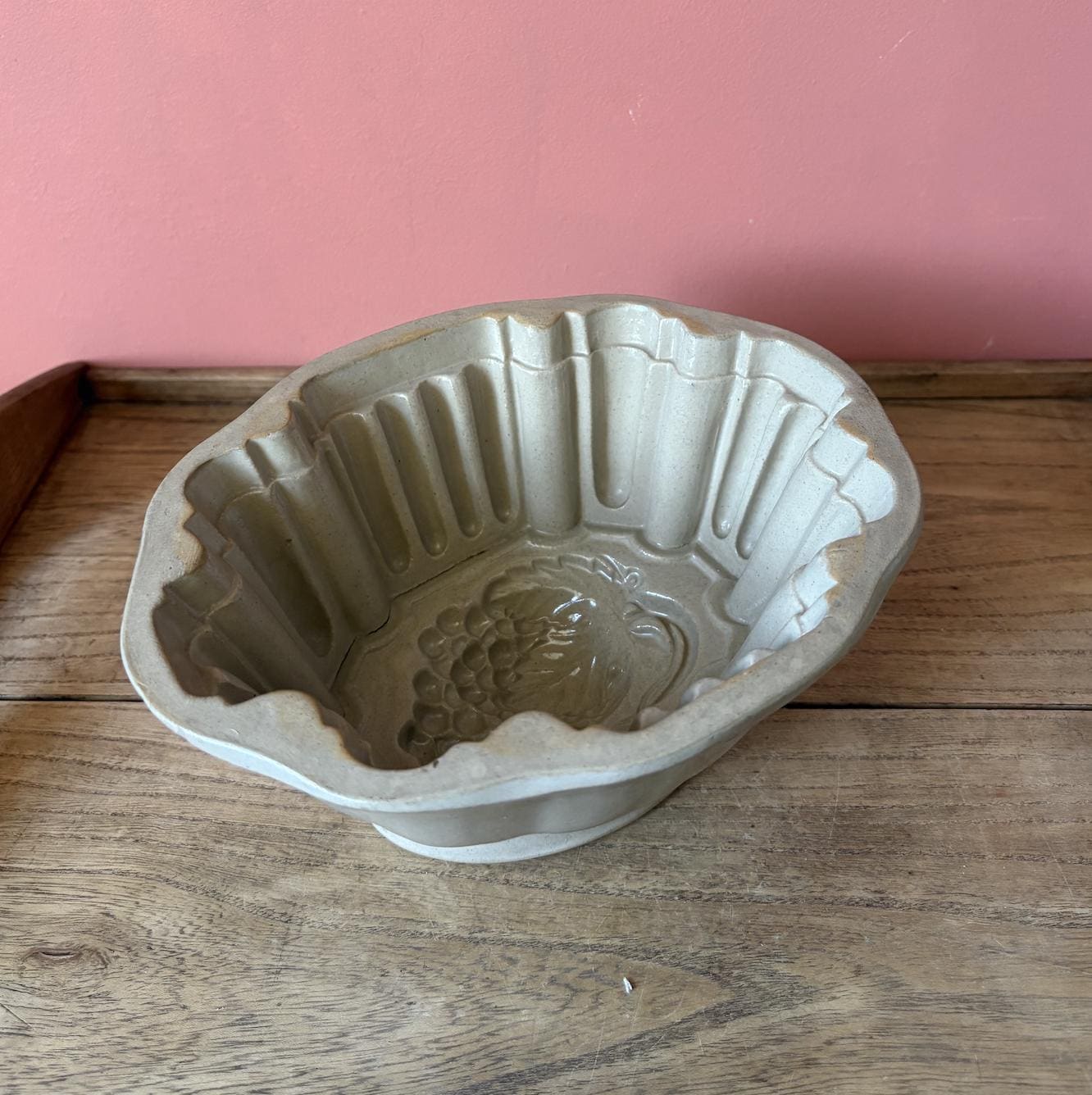 Antique Salt Glazed Stoneware Jelly mould | Bunch of Grapes Design