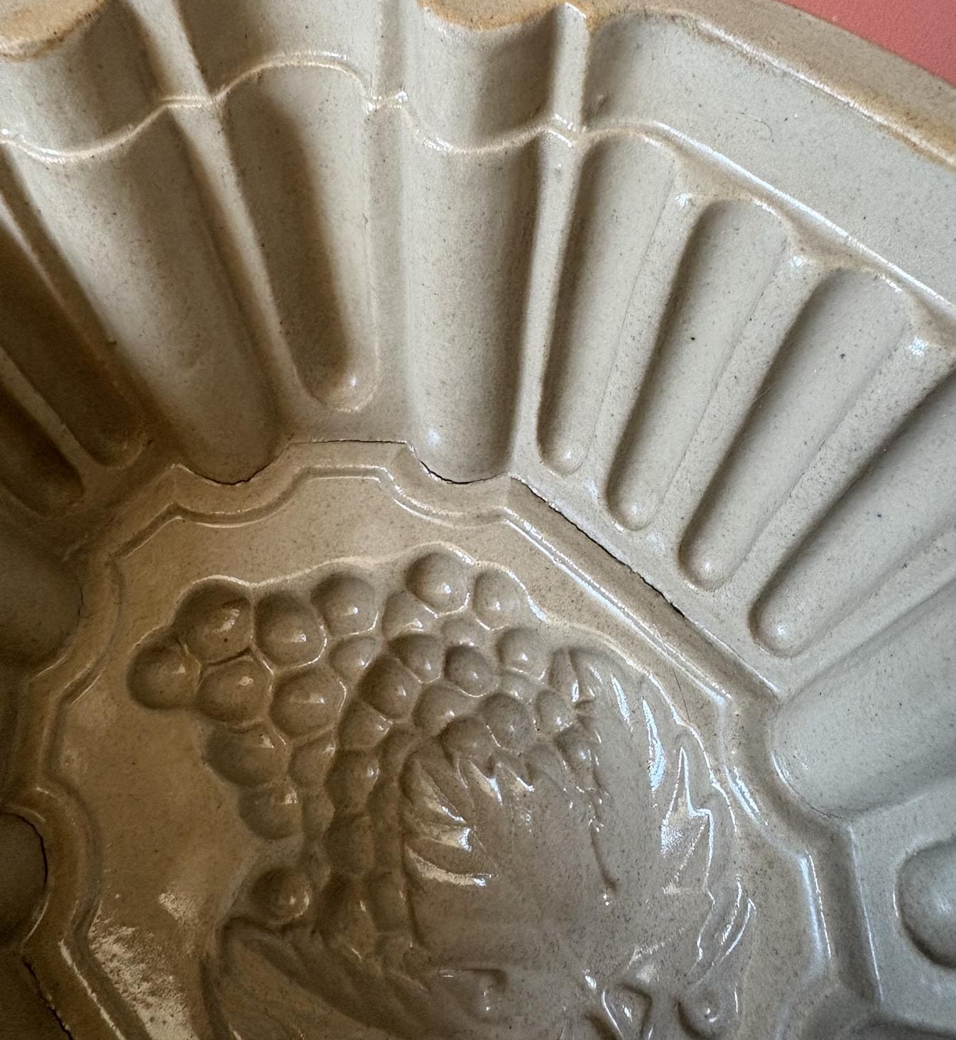 Antique Salt Glazed Stoneware Jelly mould | Bunch of Grapes Design