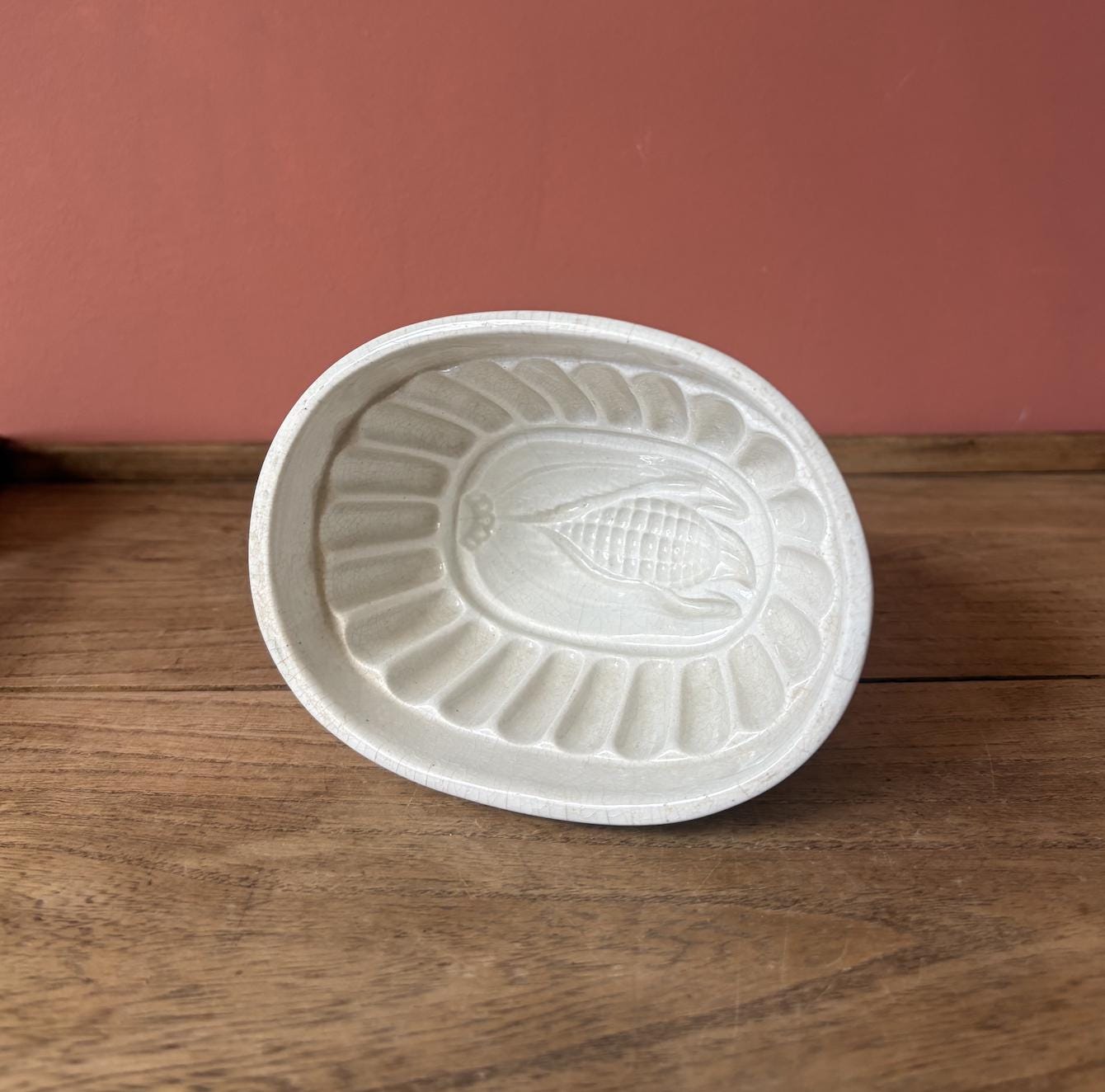 Small White Ceramic Jelly Mould | Corn Design