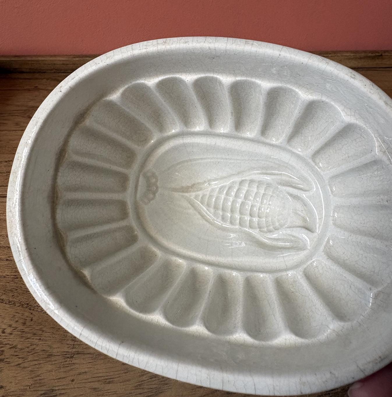 Small White Ceramic Jelly Mould | Corn Design