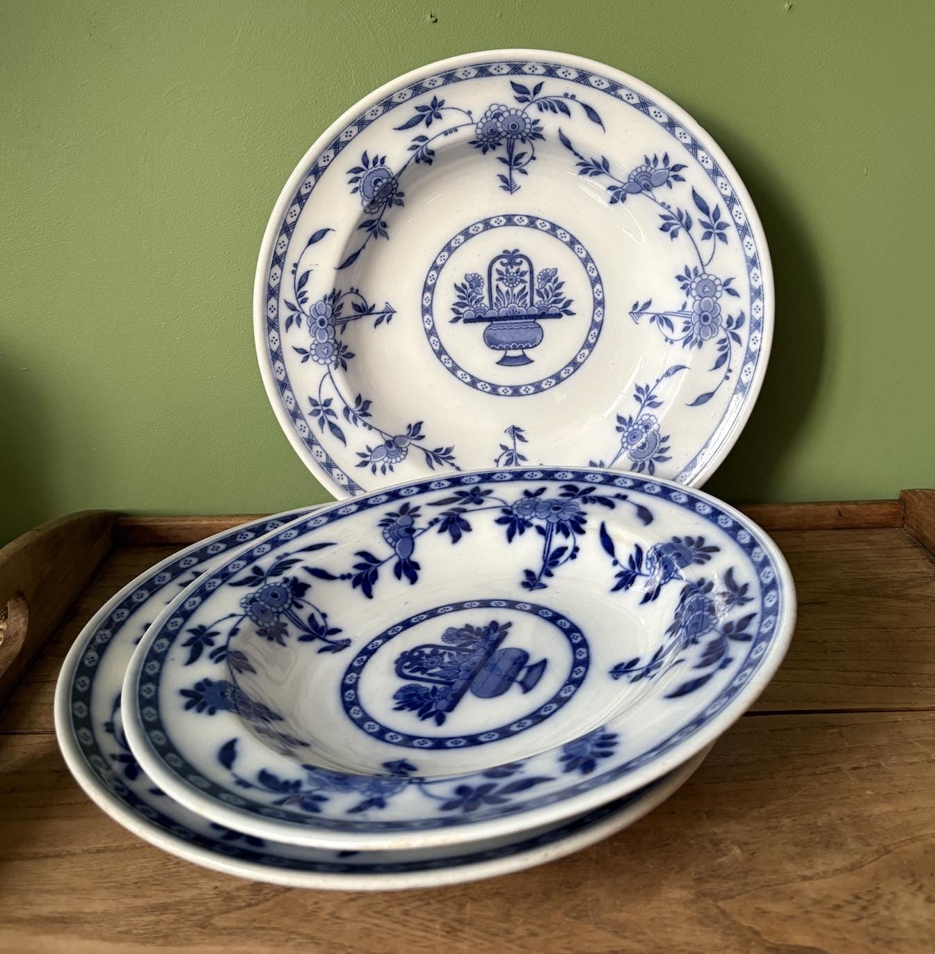 Three Minton Delph Large Shallow Bowls