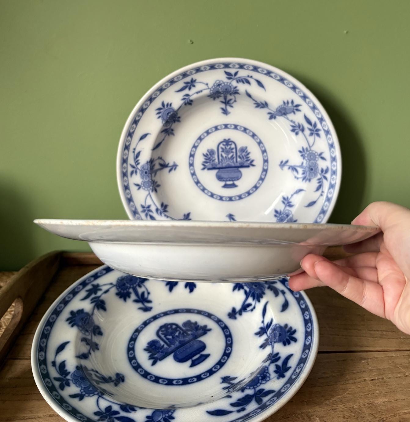 Three Minton Delph Large Shallow Bowls