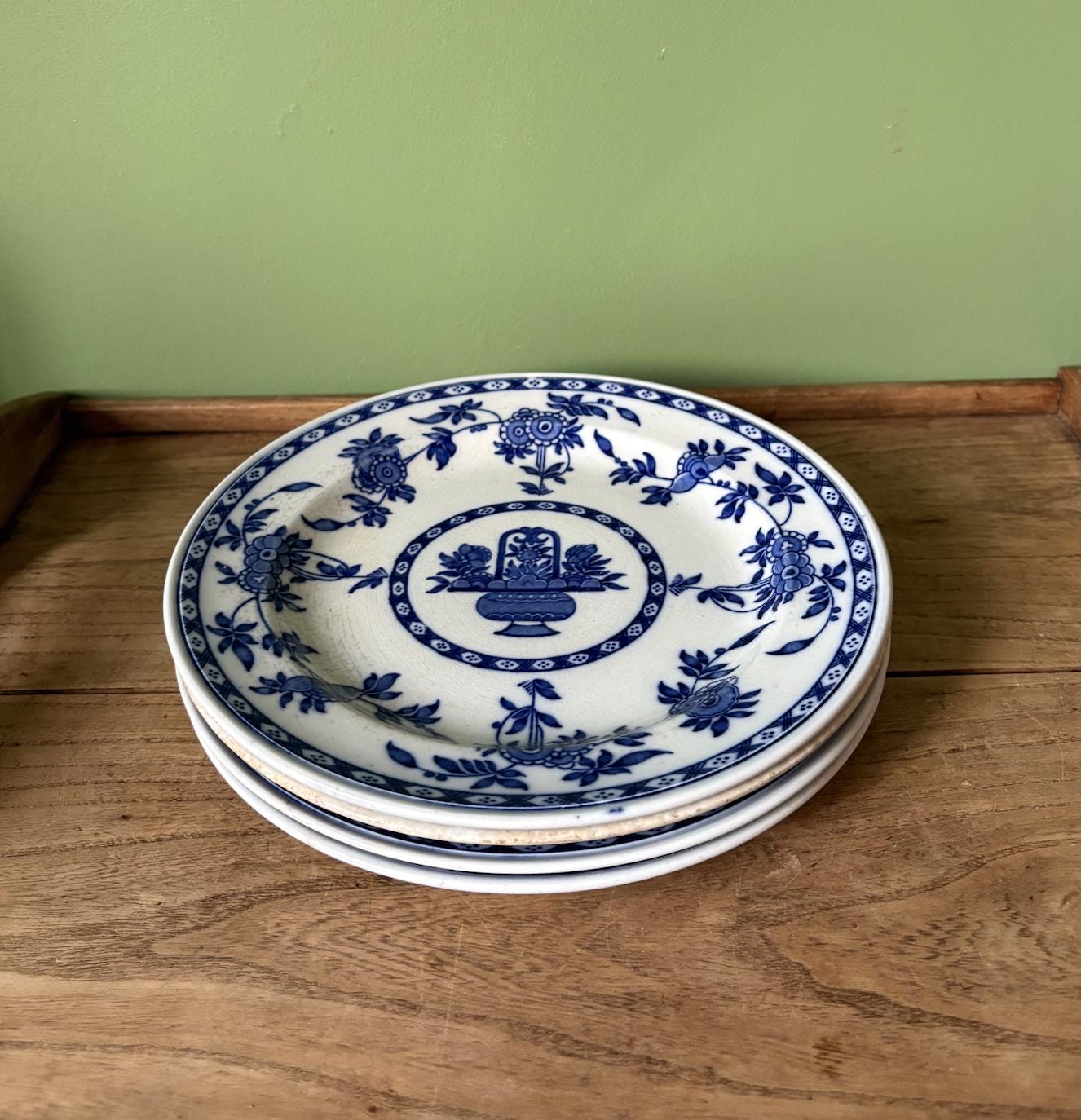 Four Minton Delph Blue and White Small Plates