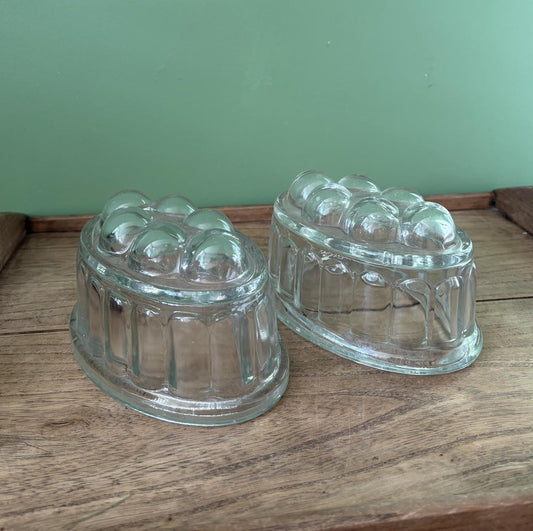 Two Large Bubble Glass Jelly Moulds
