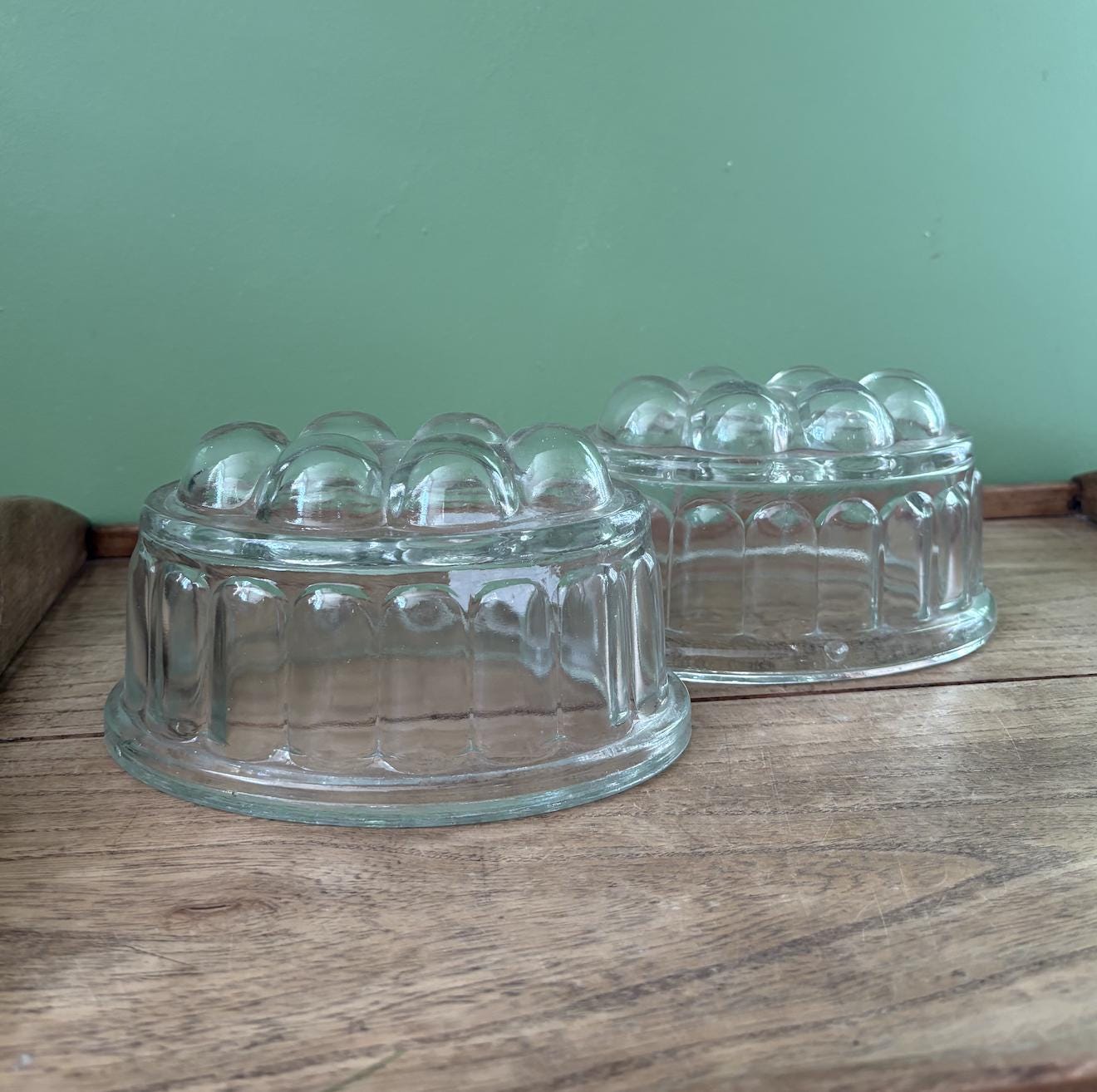 Two Large Bubble Glass Jelly Moulds